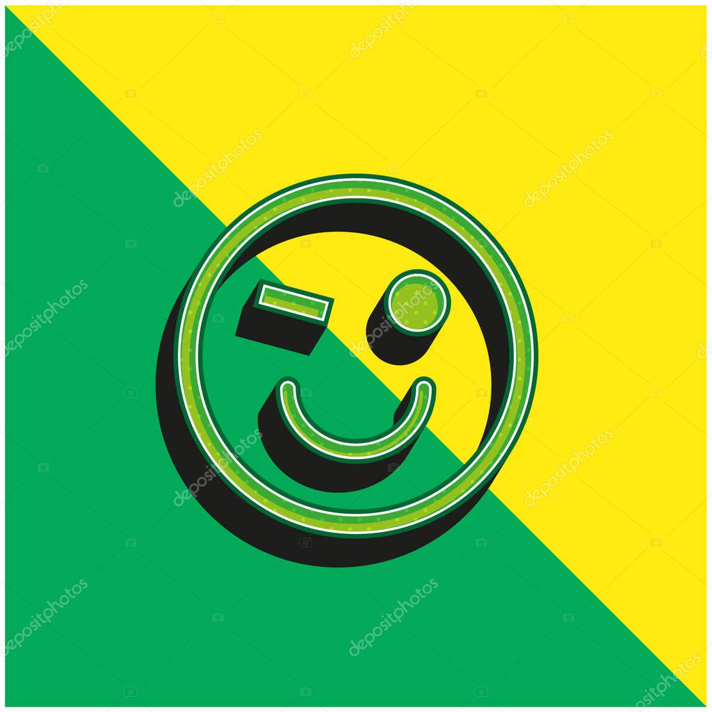 Blink Emoticon Face Green and yellow modern 3d vector icon logo