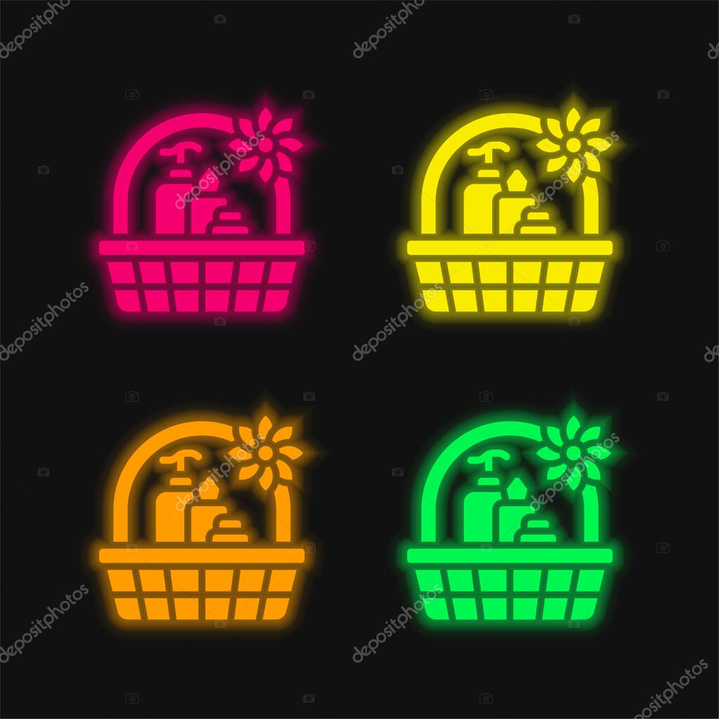 Basket four color glowing neon vector icon