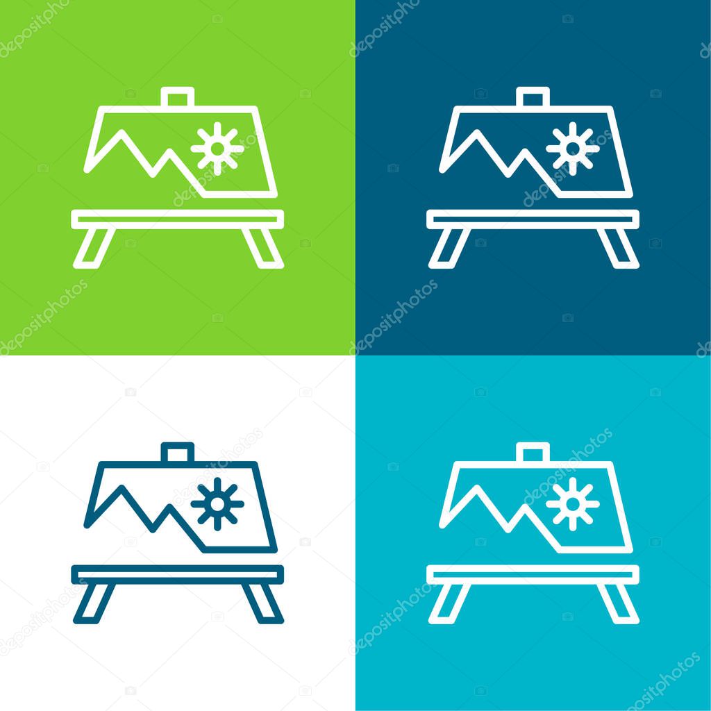 Artwork Painting On A Stand Flat four color minimal icon set