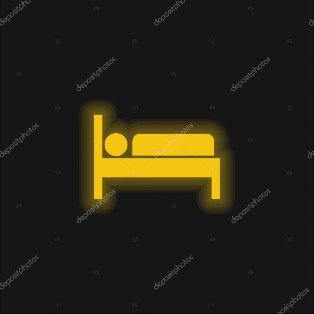 Bed yellow glowing neon icon