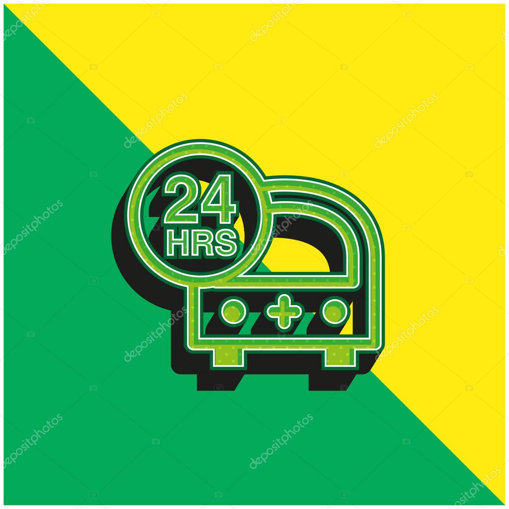 24 Hours Emergency Ambulance Green and yellow modern 3d vector icon logo