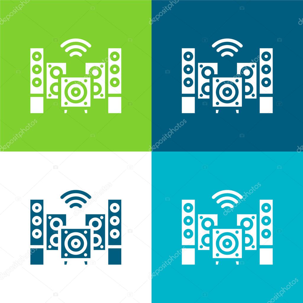 Audio Flat four color minimal icon set
