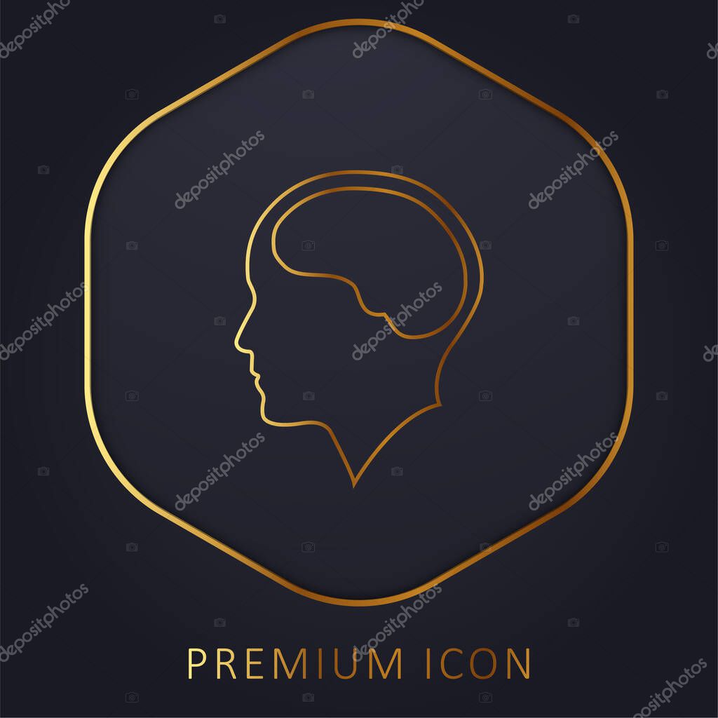 Brain Inside Human Head golden line premium logo or icon
