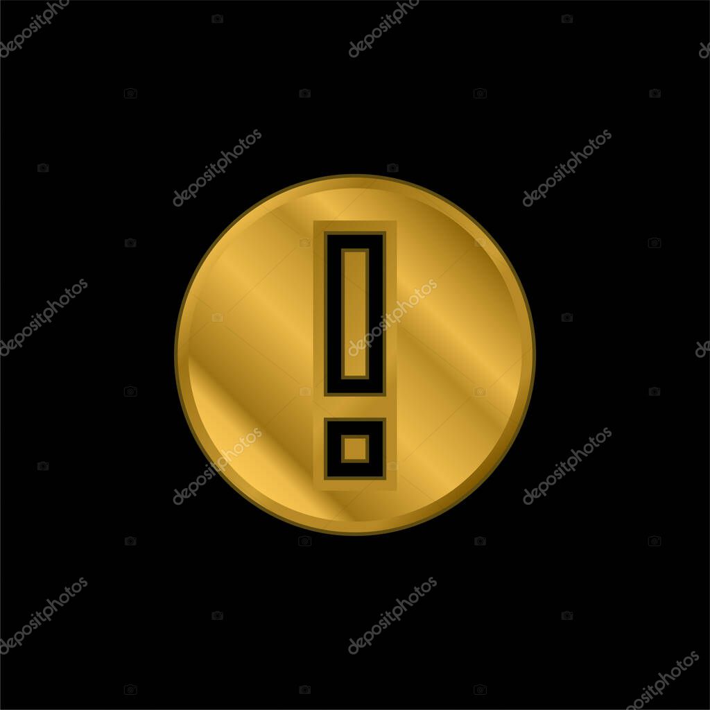 Attention gold plated metalic icon or logo vector