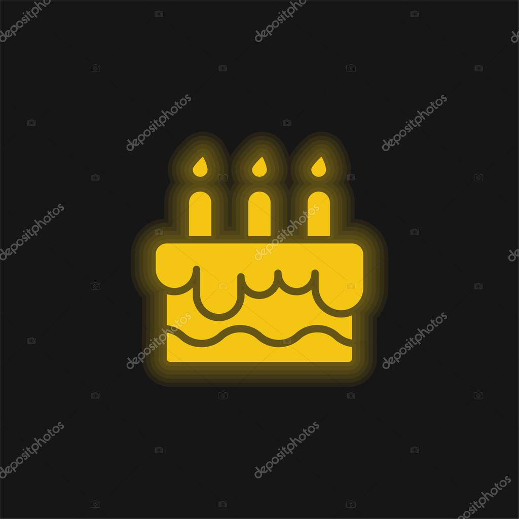 Birthday Cake yellow glowing neon icon