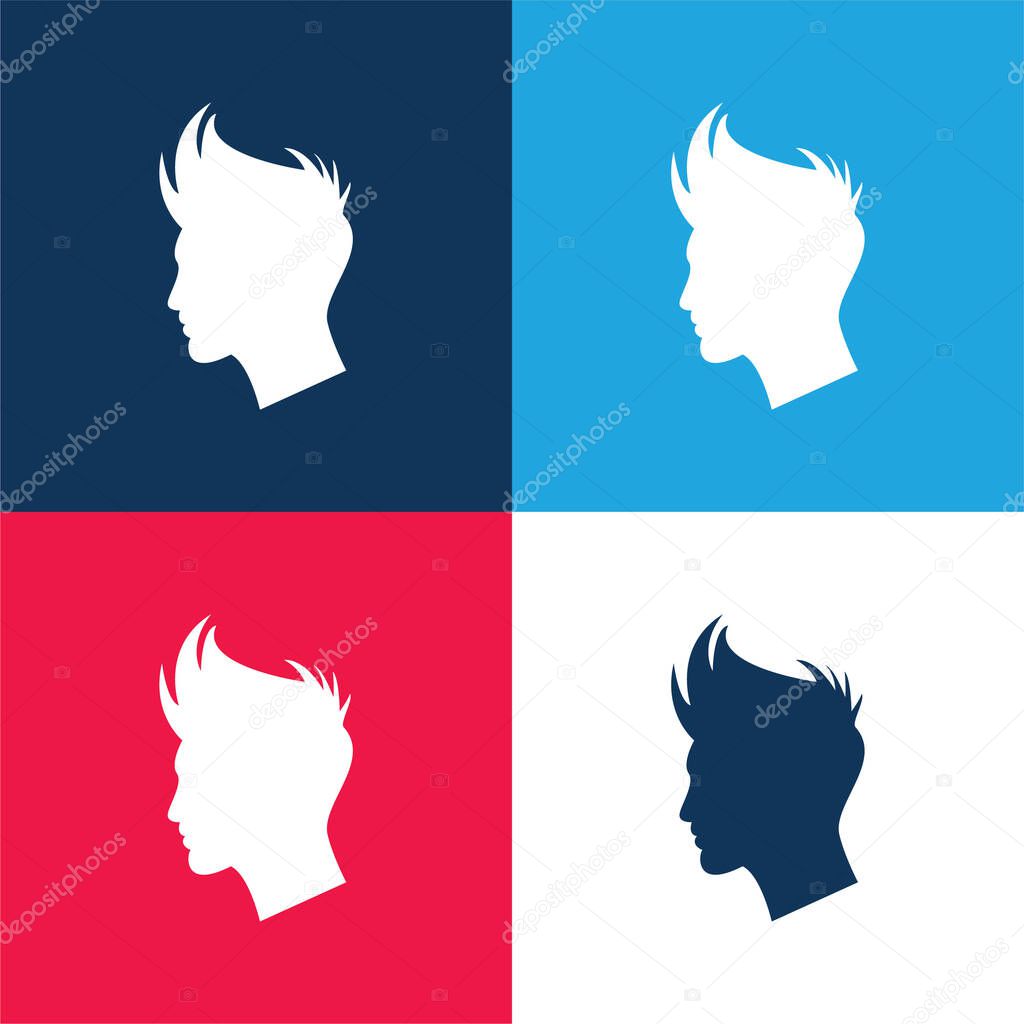 Boy Hair Shape blue and red four color minimal icon set