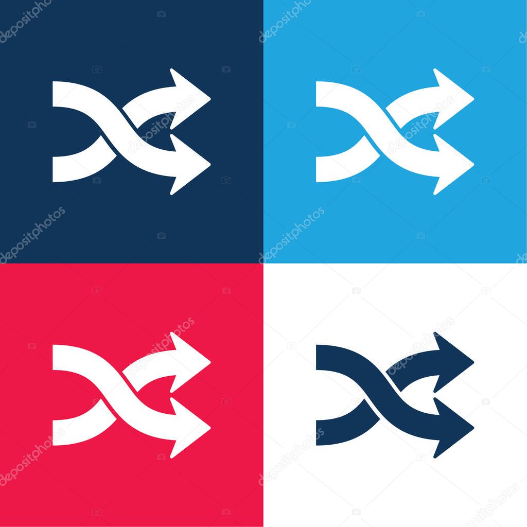 Arrow Shuffle blue and red four color minimal icon set