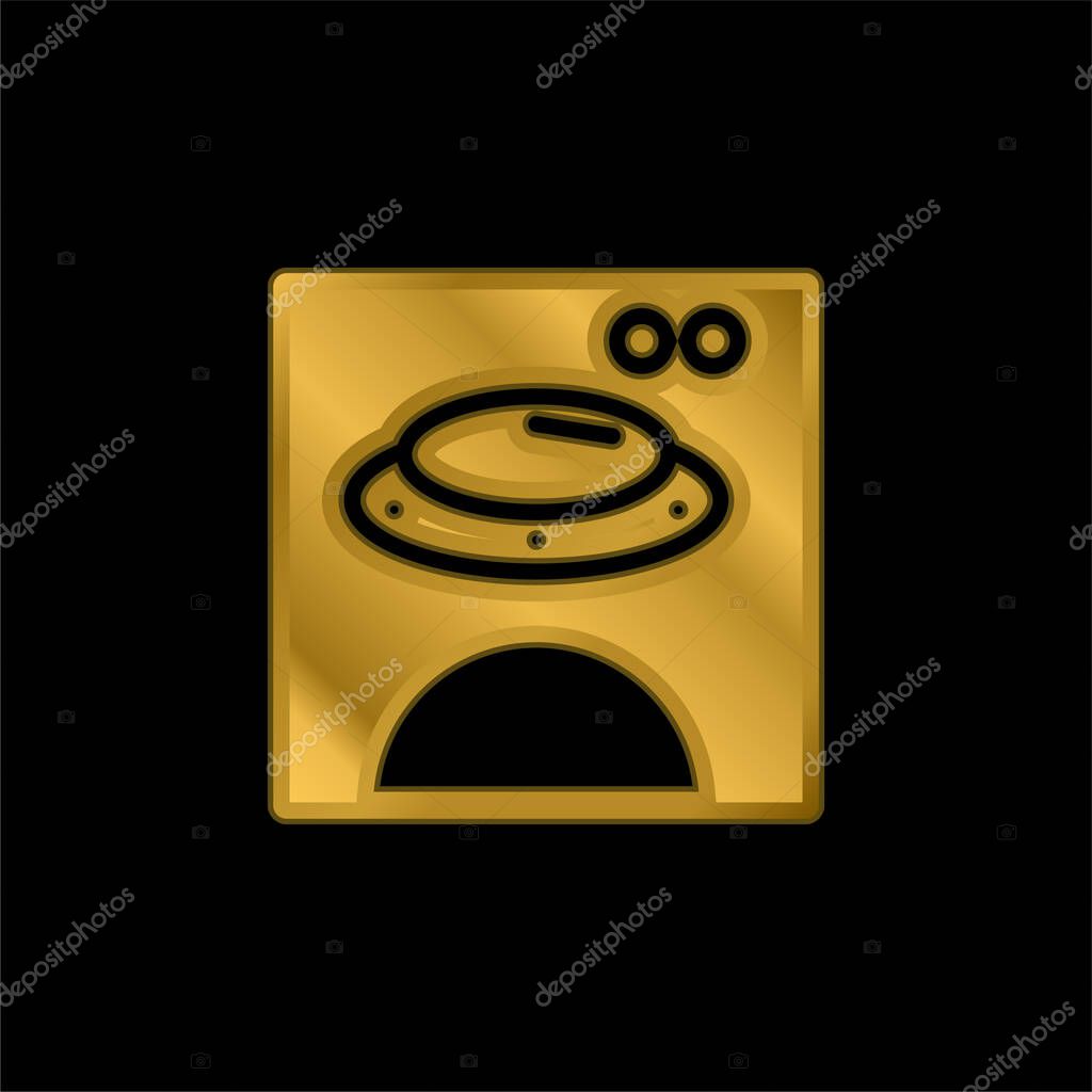 Bear Image On Square Box gold plated metalic icon or logo vector