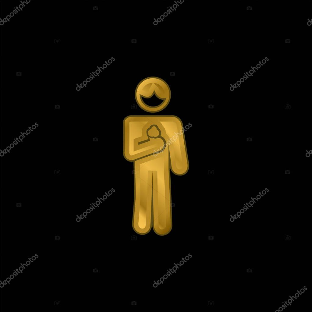 Boy With Ice Cream Cone In gold plated metalic icon or logo vector