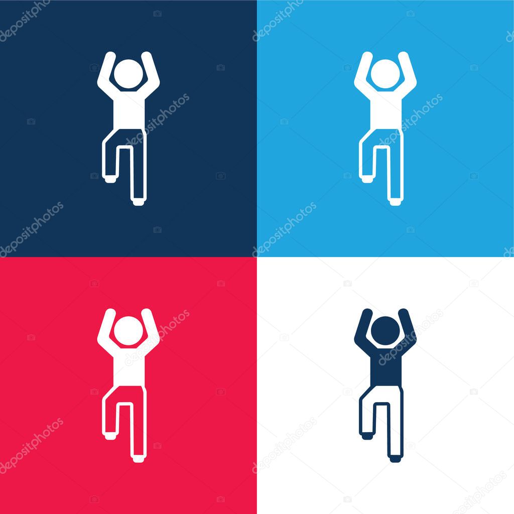 Boy Flexing Arms And One Leg blue and red four color minimal icon set