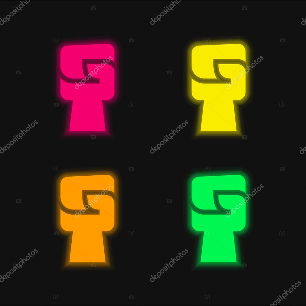 Black Power four color glowing neon vector icon