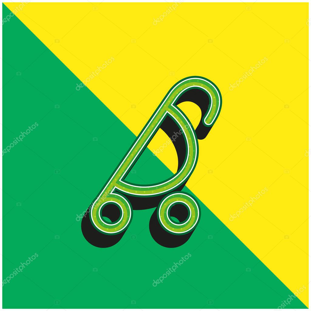 Baby Stroller Of Rounded Design Side View Green and yellow modern 3d vector icon logo