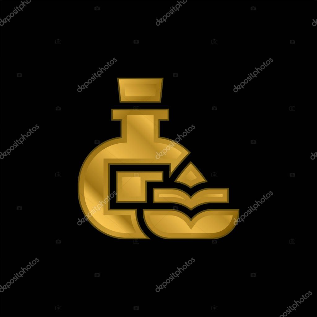 Aromatherapy gold plated metalic icon or logo vector