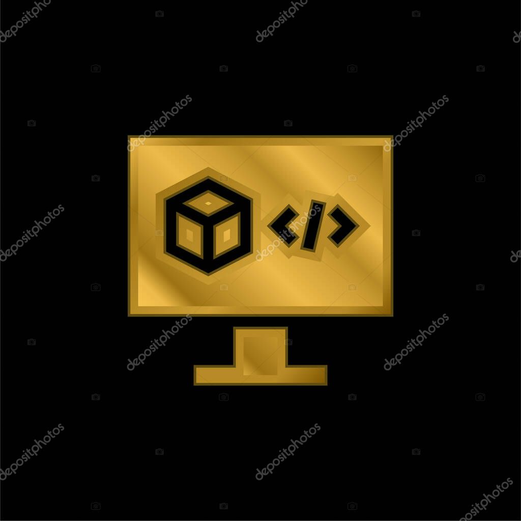 3d Printing Software gold plated metalic icon or logo vector