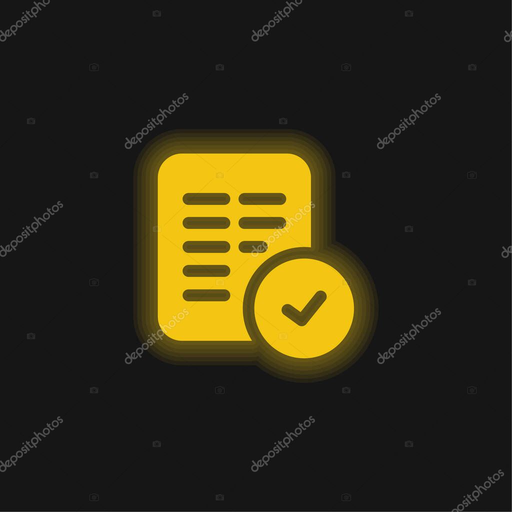 Accept yellow glowing neon icon