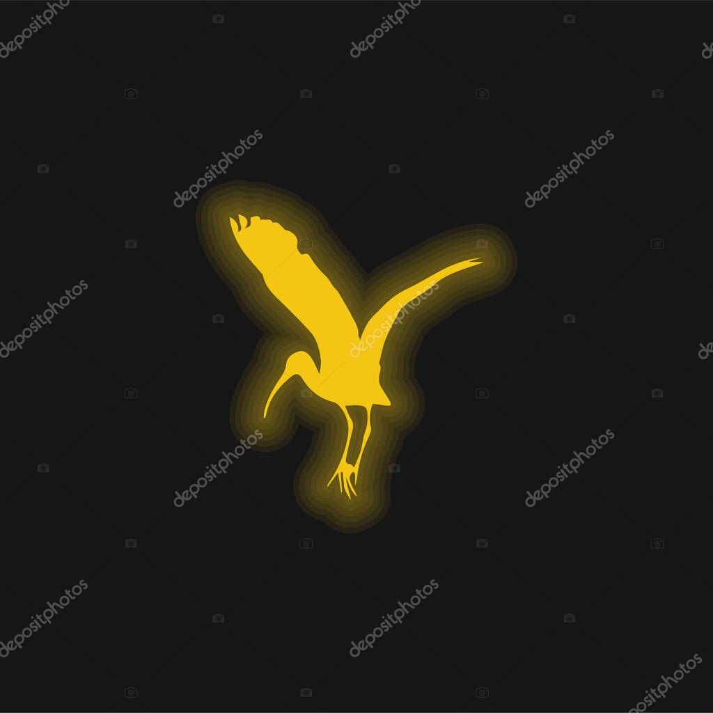 Bird Stork Shape yellow glowing neon icon