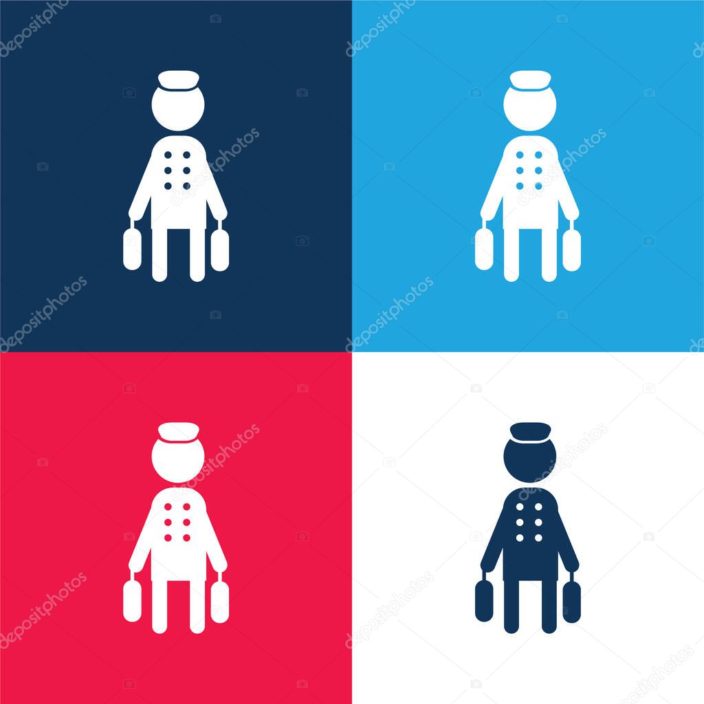 Bell Boy With Baggage blue and red four color minimal icon set