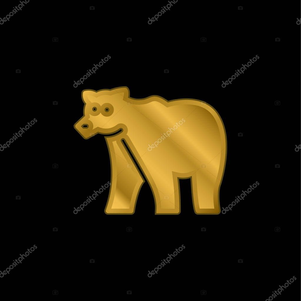 Bear gold plated metalic icon or logo vector
