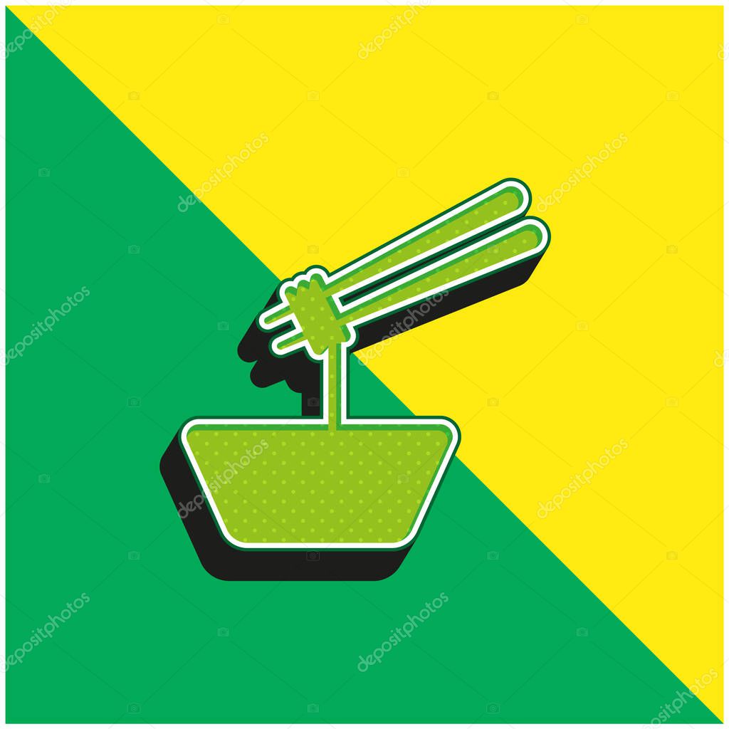 Bowl Of Ramen With Chopsticks Green and yellow modern 3d vector icon logo