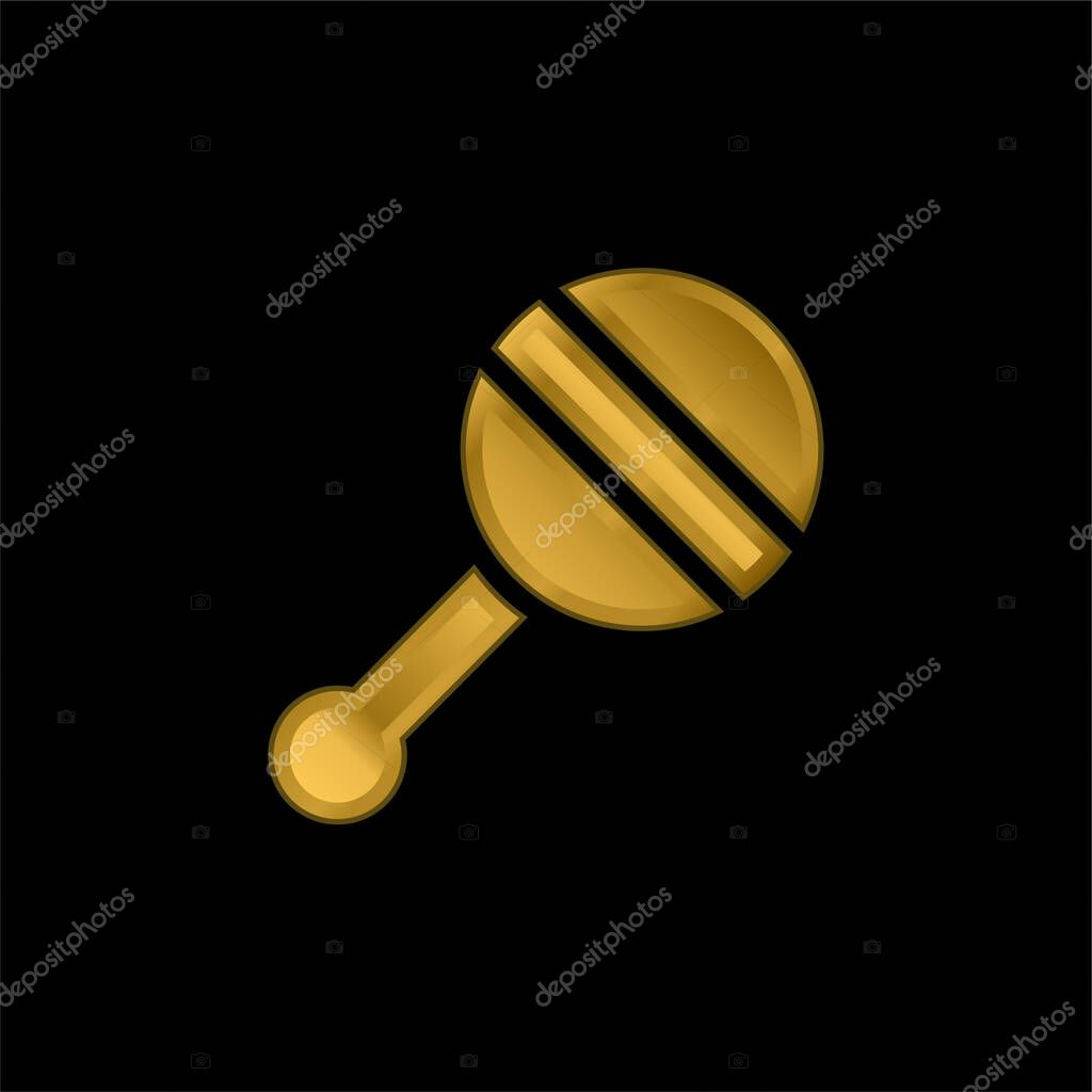 Baby Rattle gold plated metalic icon or logo vector
