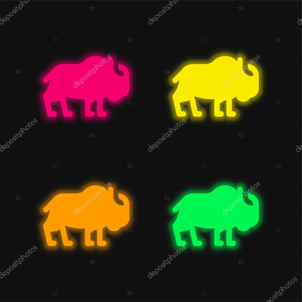 Bison four color glowing neon vector icon
