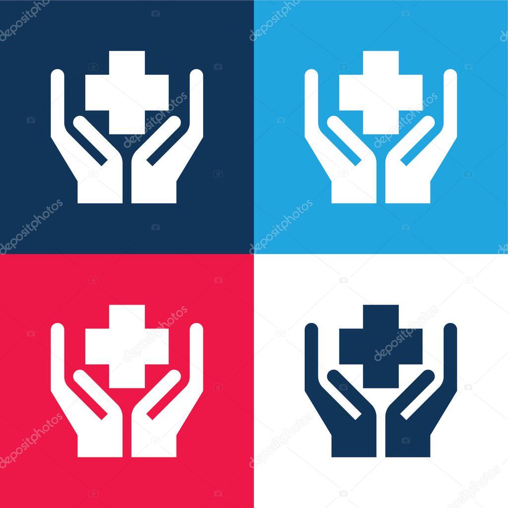 Benefits blue and red four color minimal icon set