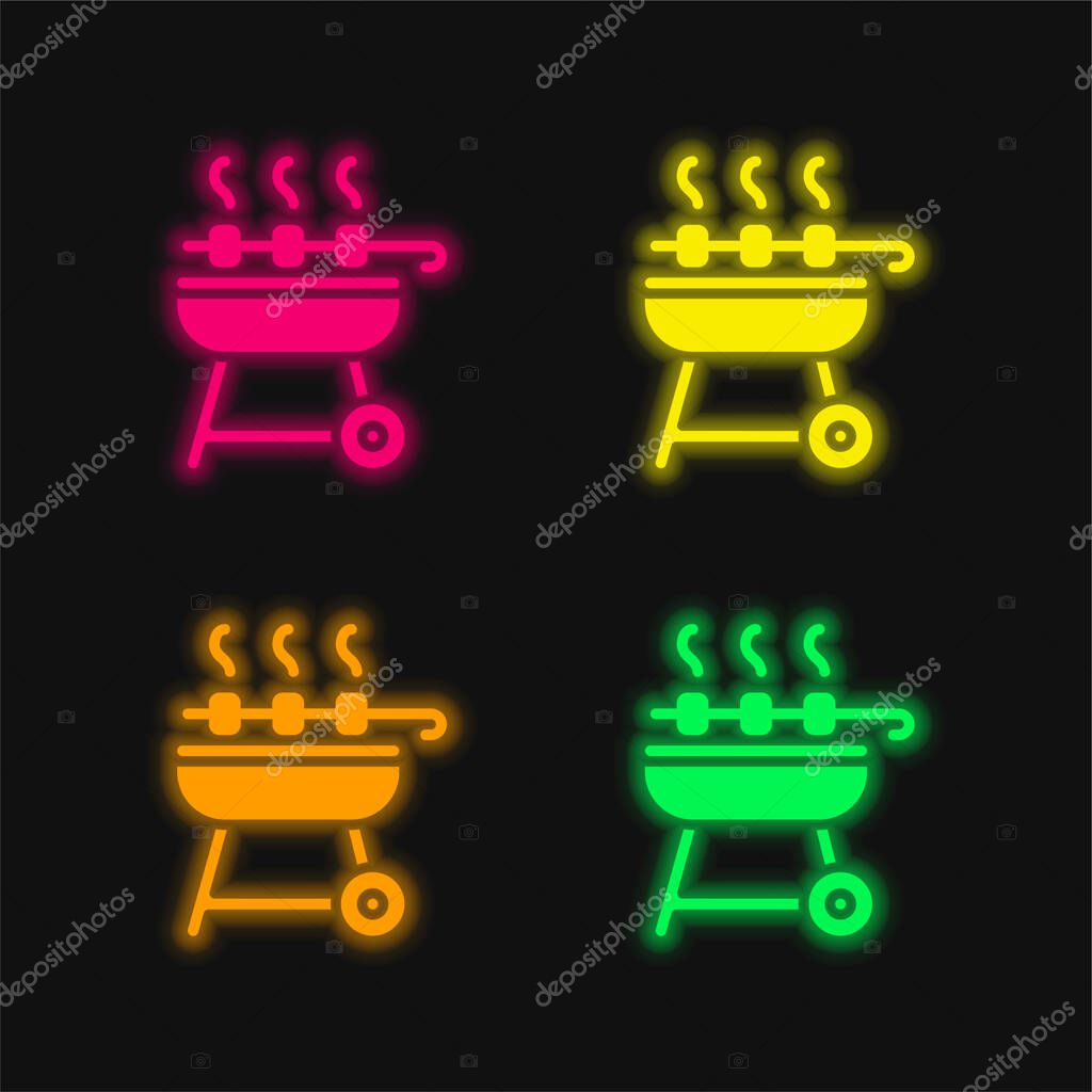 Barbeque four color glowing neon vector icon