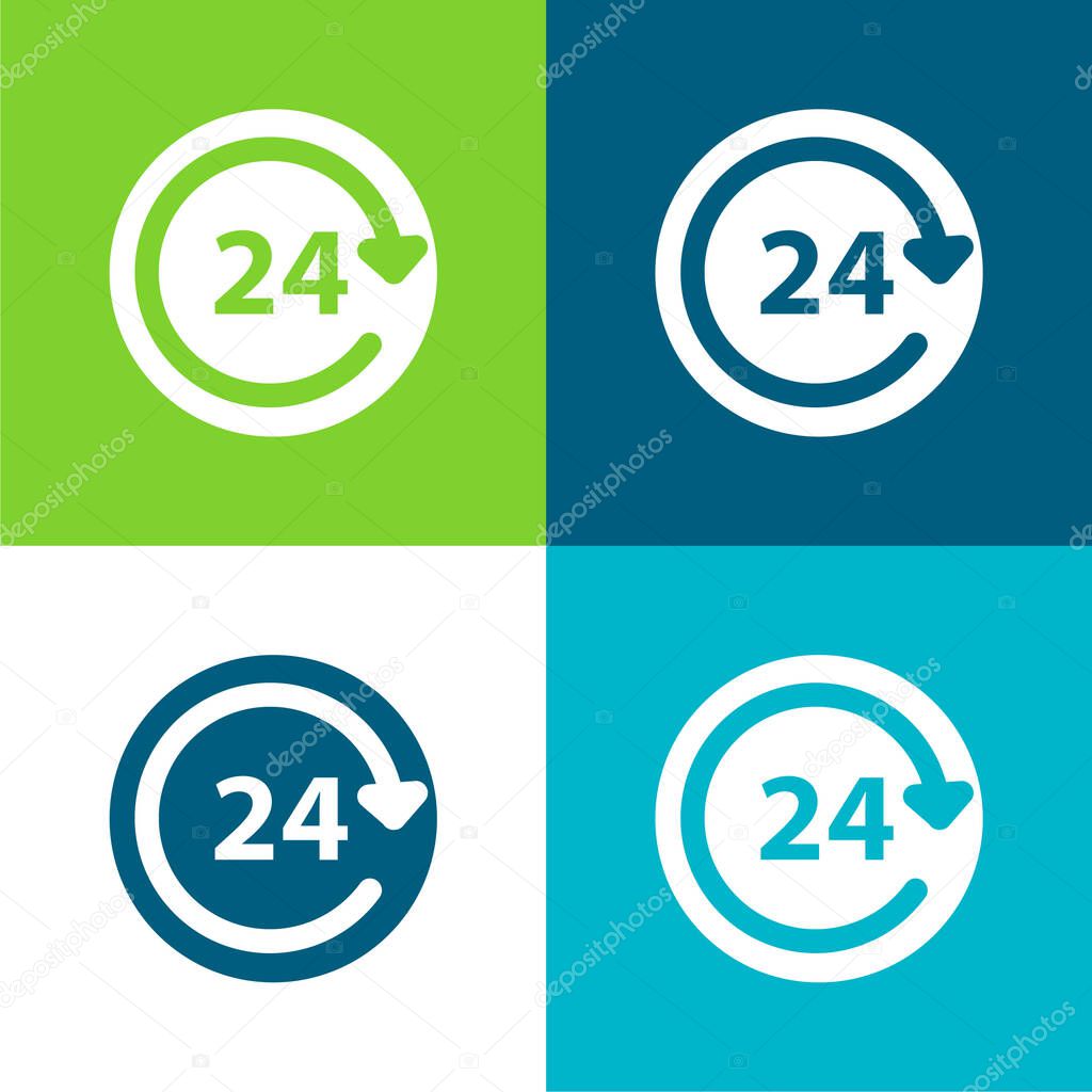 24 Hour Daily Service Flat four color minimal icon set