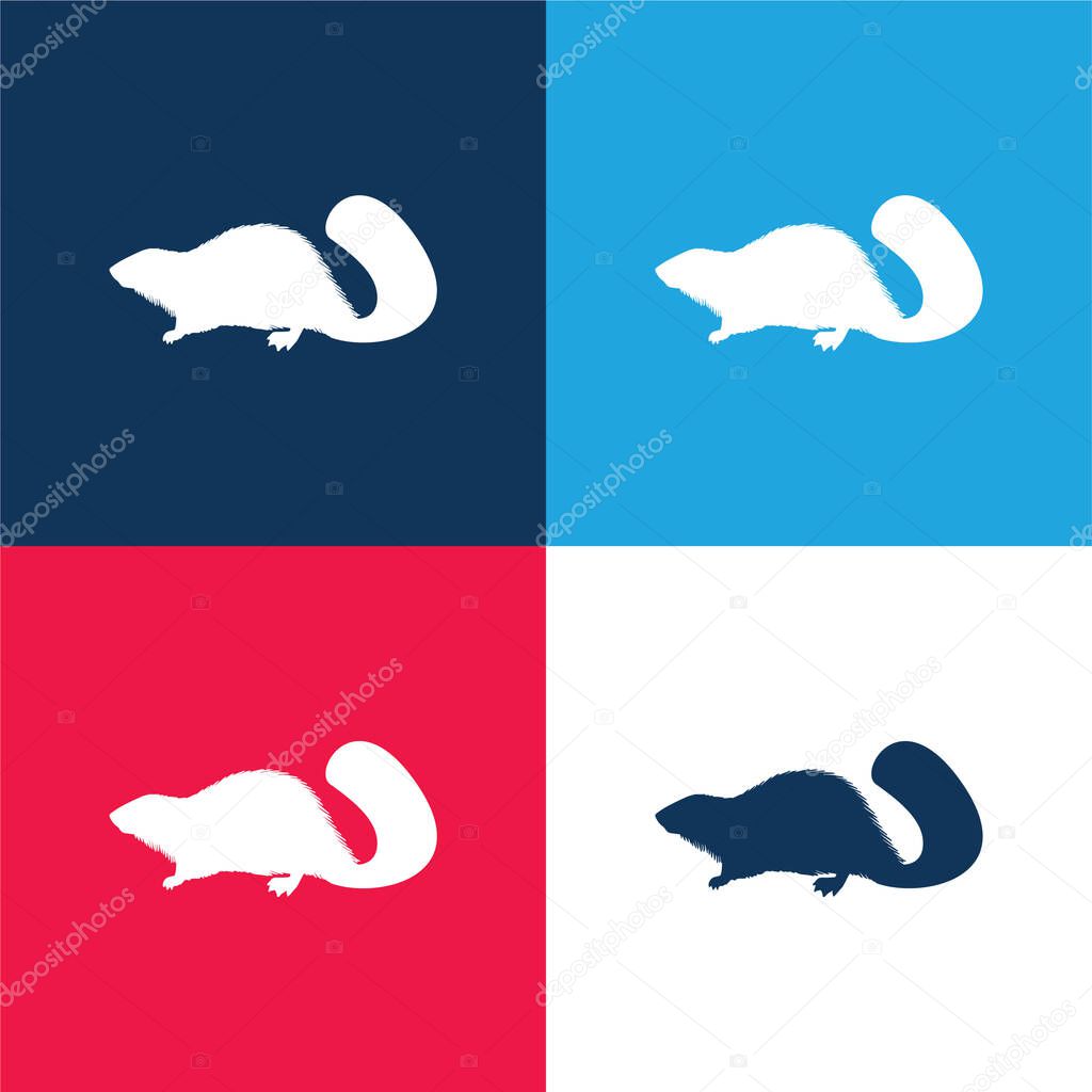 Beaver Mammal Animal Shape blue and red four color minimal icon set