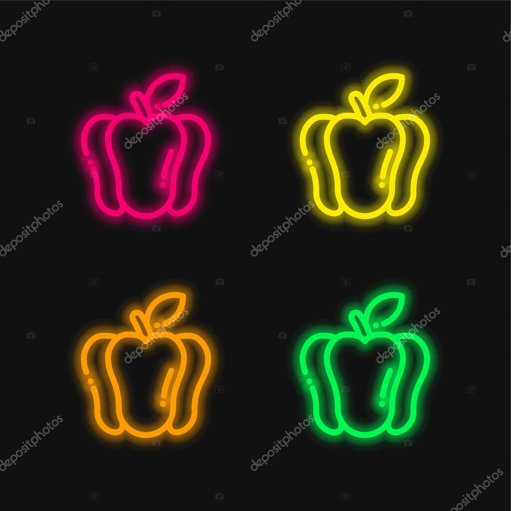 Bell Pepper four color glowing neon vector icon