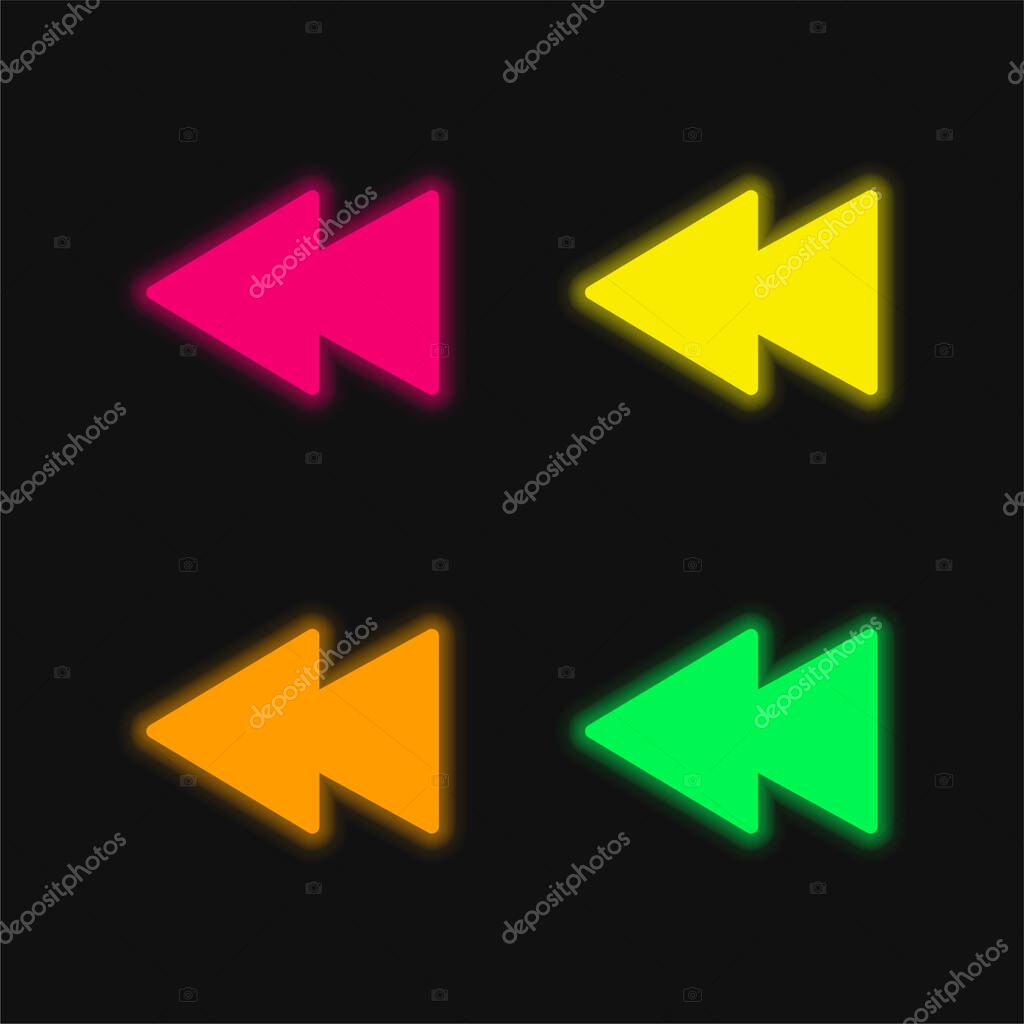 Backwards four color glowing neon vector icon