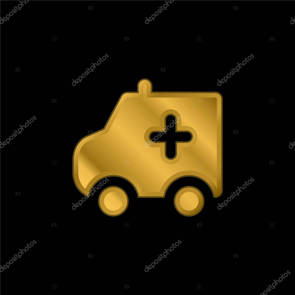 Ambulance gold plated metalic icon or logo vector