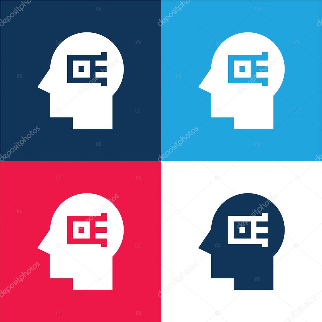 Artificial Intelligence blue and red four color minimal icon set