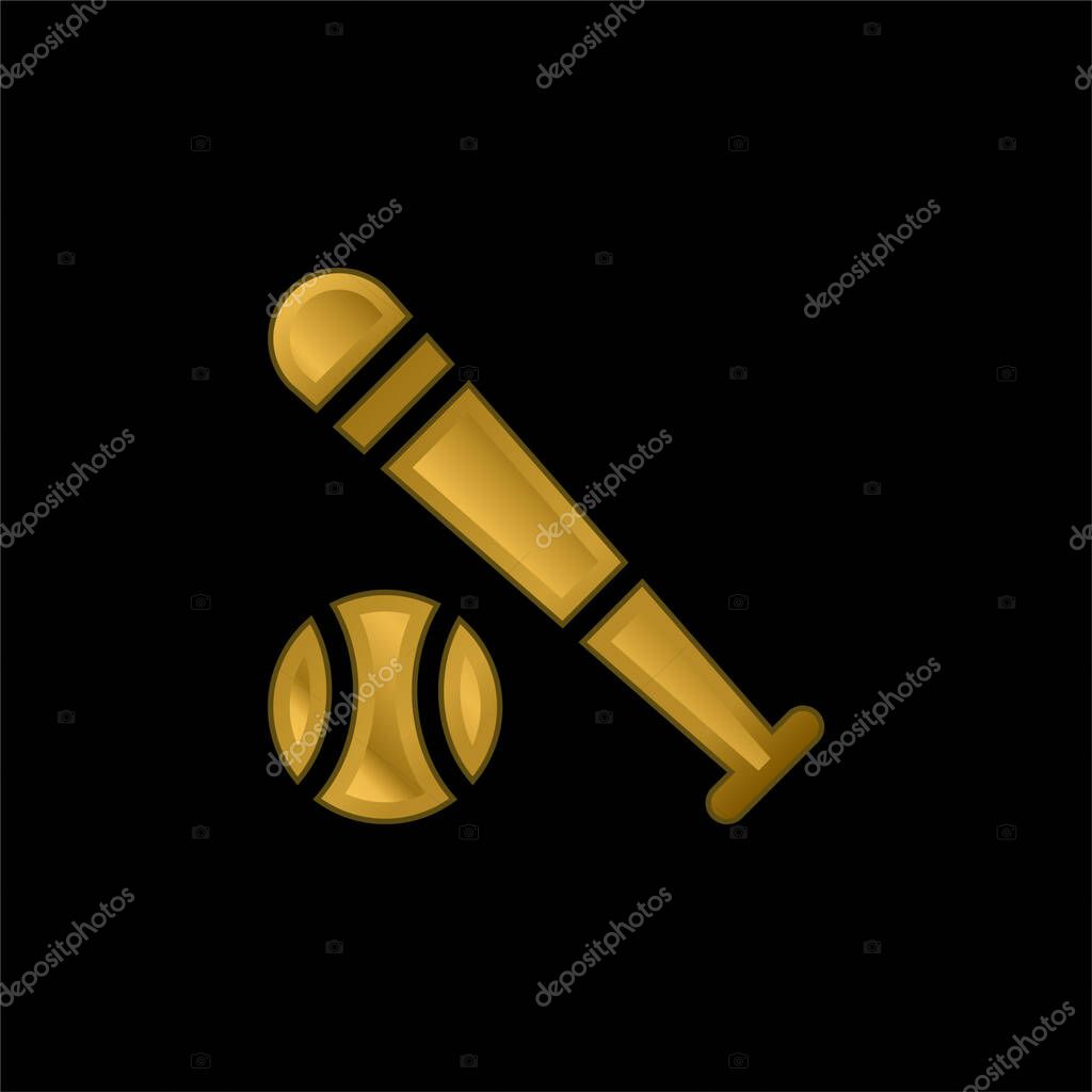 Baseball Bat gold plated metalic icon or logo vector