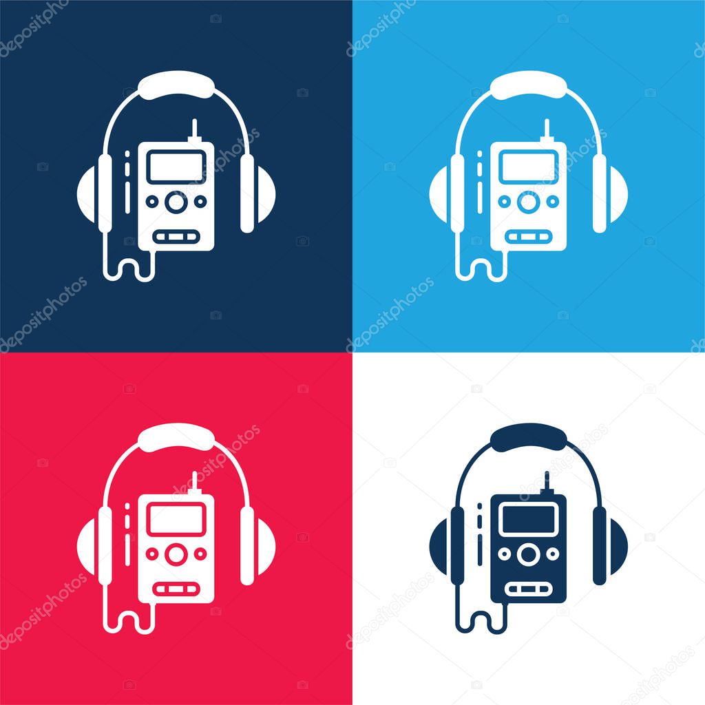 Audio Guide blue and red four color minimal icon set
