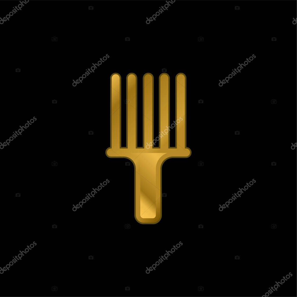 Afro Pick gold plated metalic icon or logo vector