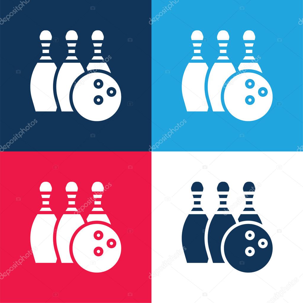 Bowling blue and red four color minimal icon set