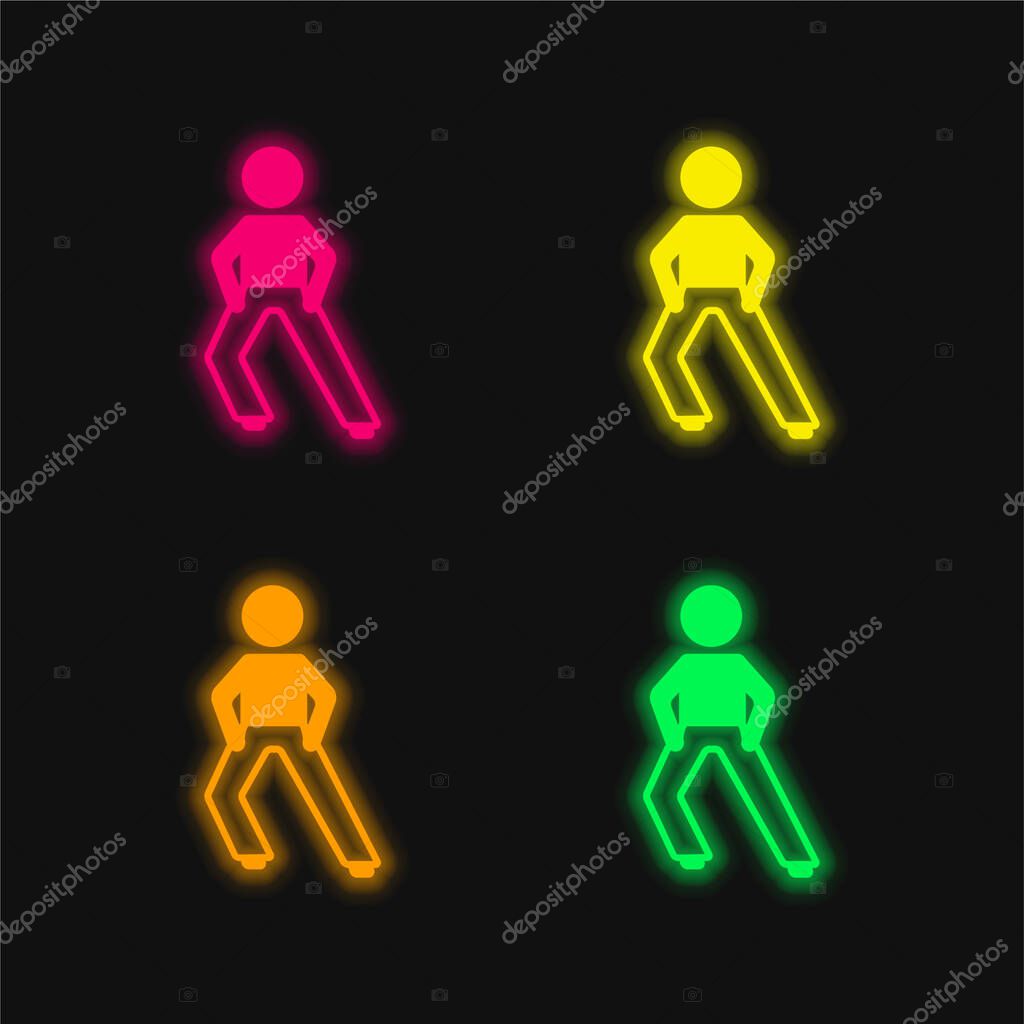 Boy Stretching Legs four color glowing neon vector icon
