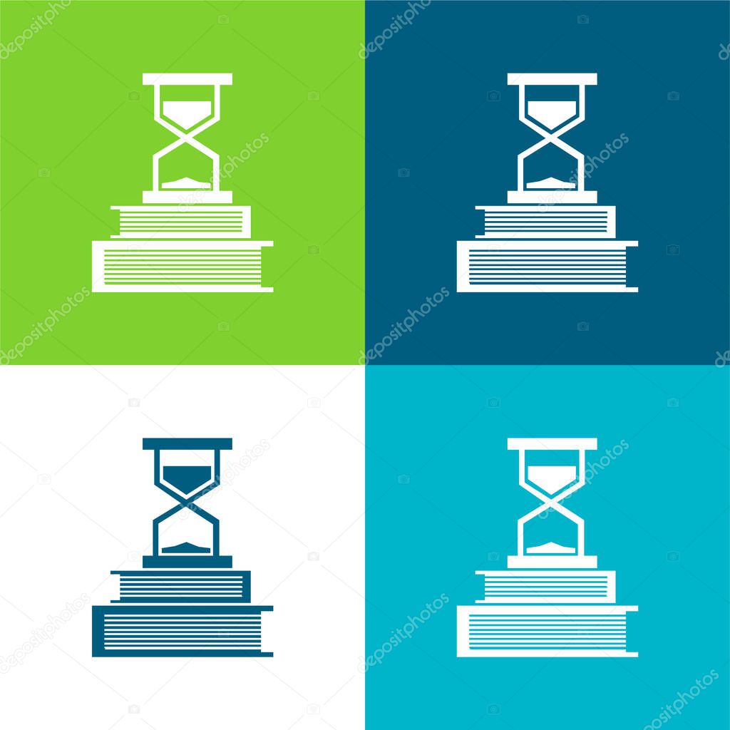 Books And Sand Clock Flat four color minimal icon set
