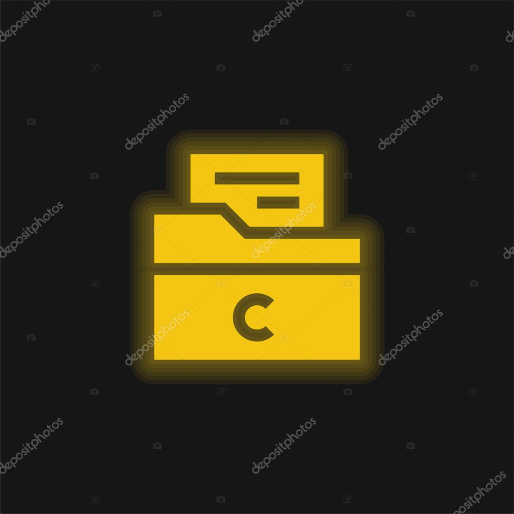 Archive yellow glowing neon icon