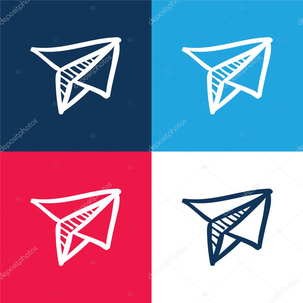 Airplane Toy Of Folded Paper blue and red four color minimal icon set