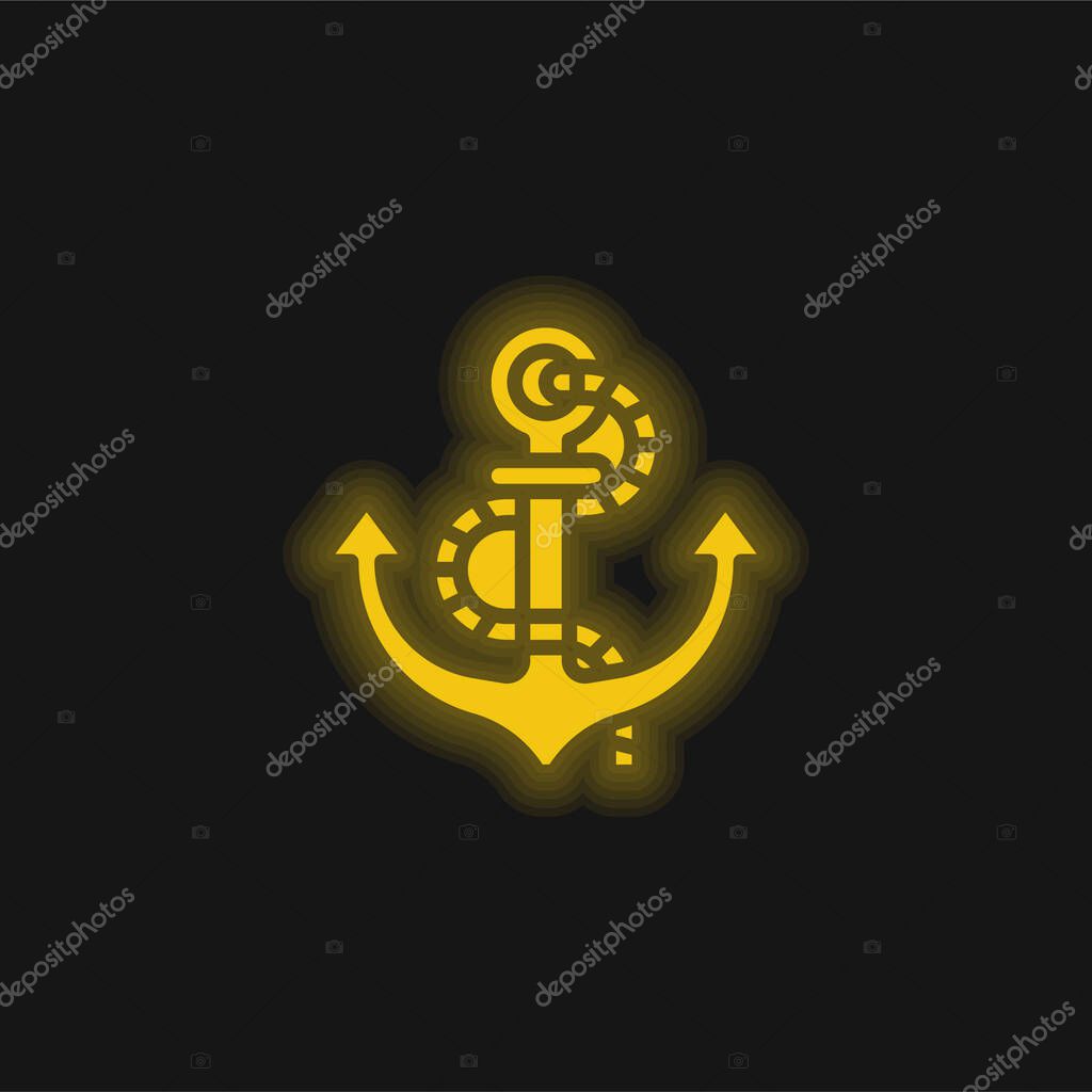 Anchor yellow glowing neon icon