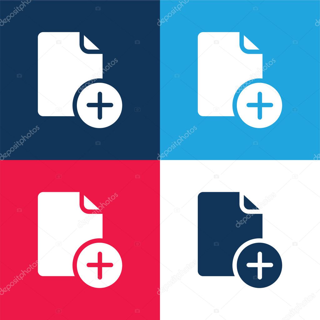 Add File blue and red four color minimal icon set