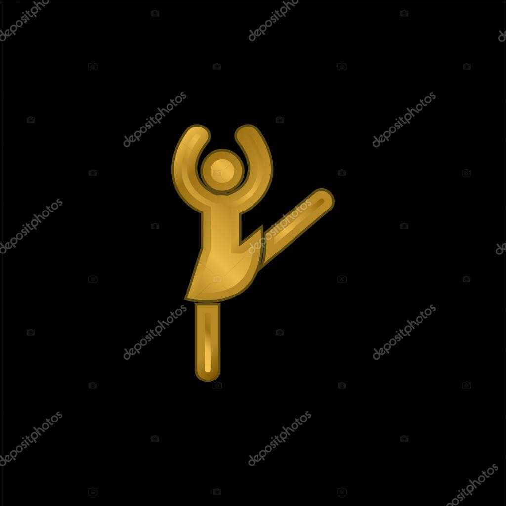 Ballerina Pose gold plated metalic icon or logo vector
