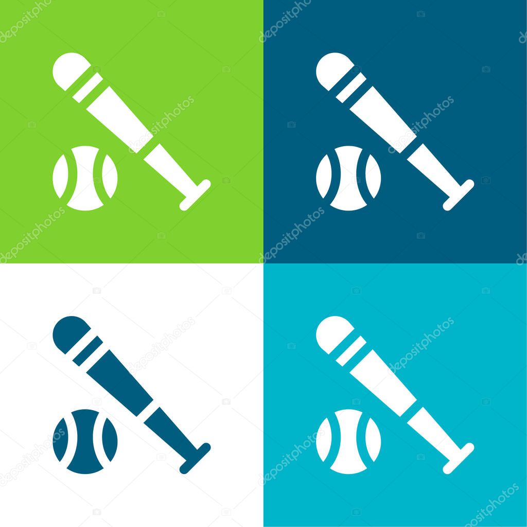 Baseball Bat Flat four color minimal icon set