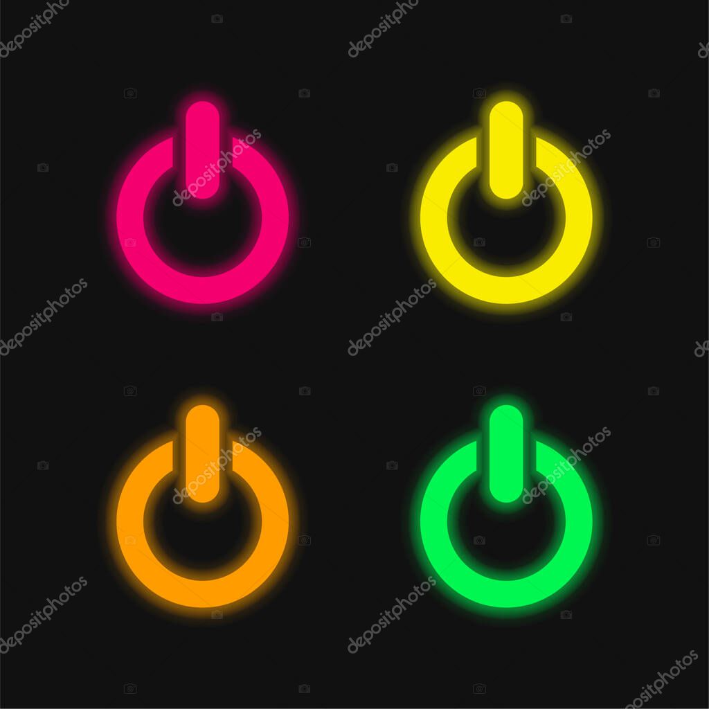 Big Power Button four color glowing neon vector icon