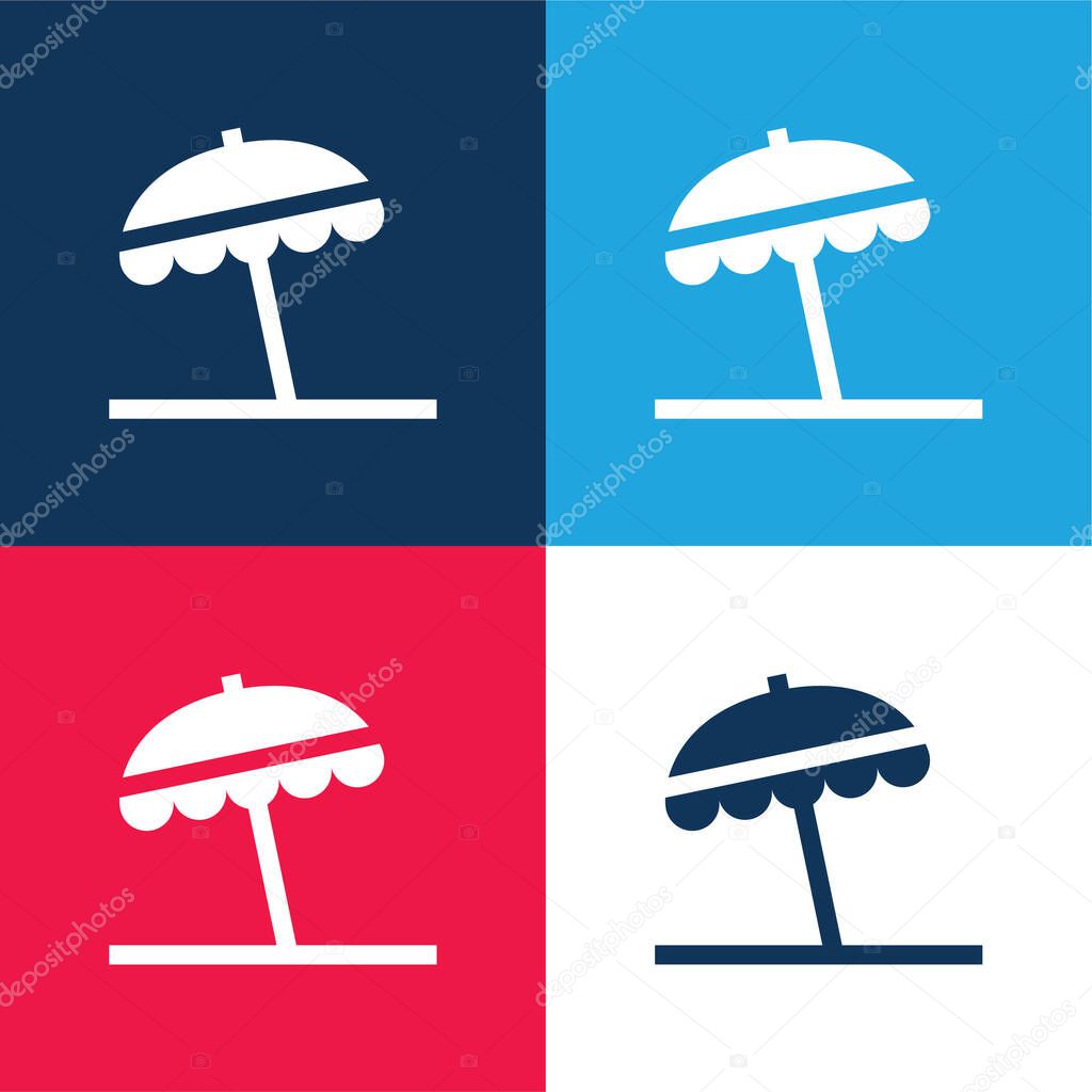 Beach Umbrella blue and red four color minimal icon set