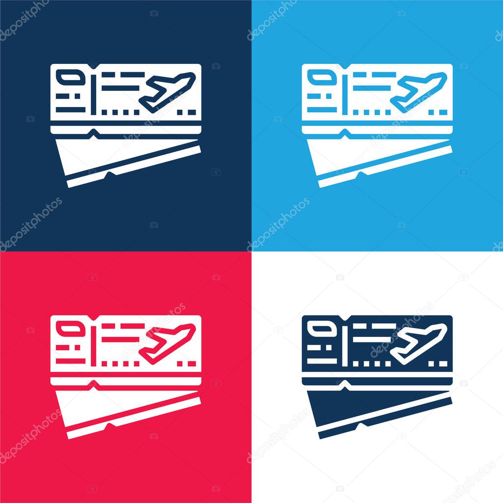 Boarding Pass blue and red four color minimal icon set