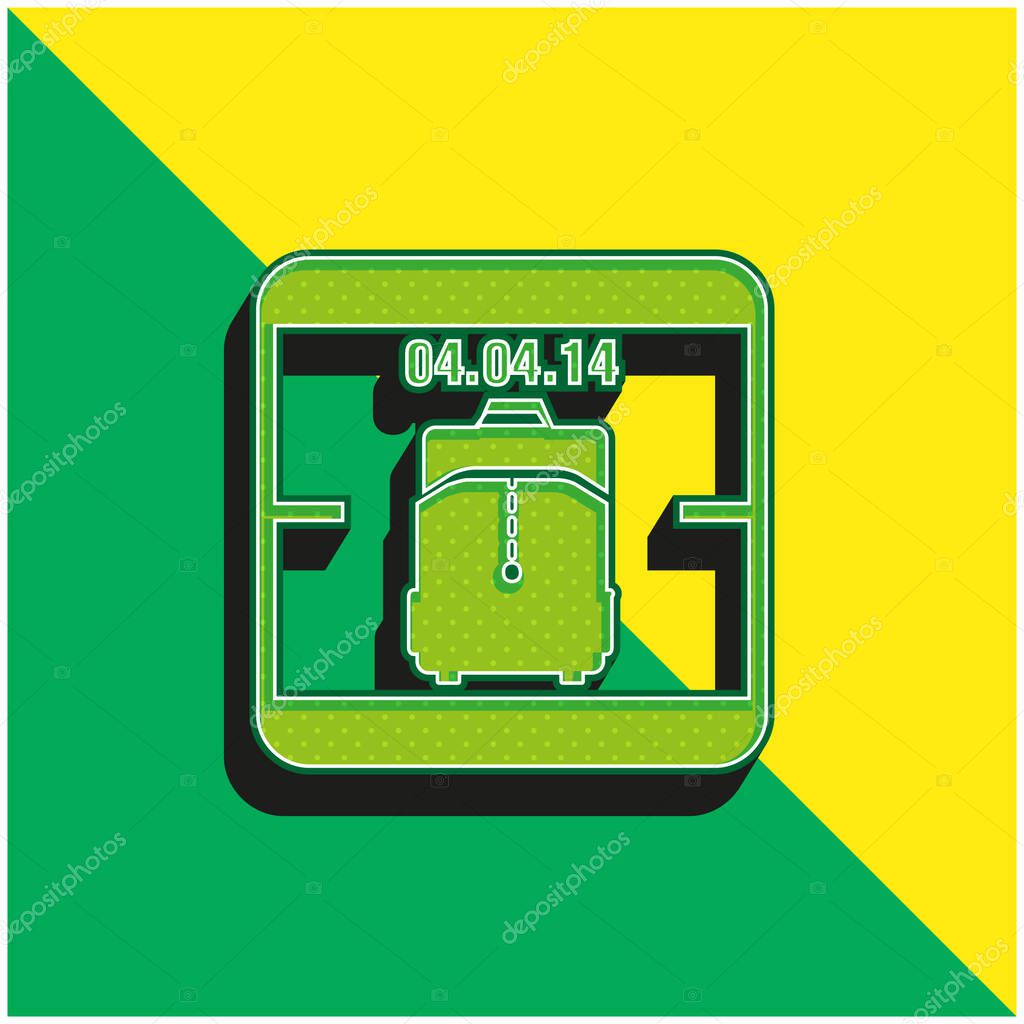 April 4 Of 2014 Calendar Page With Travel Bag Reminder Symbol Green and yellow modern 3d vector icon logo