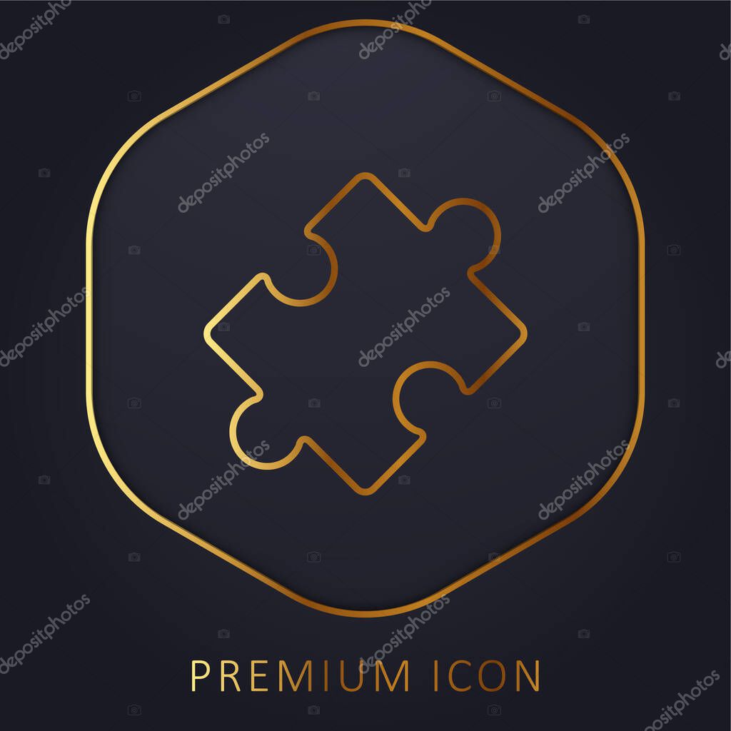 Black Rotated Puzzle Piece golden line premium logo or icon